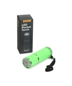 A close-up photograph of the RIDEX 2478A0006 LED pocket torch, emitting a bright light.