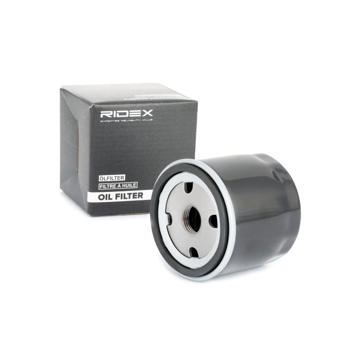 A close-up photograph of the Oil Filter-RIDEX 3252742, essential for maintaining engine performance.