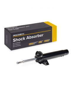 A detailed photograph showcasing the RIDEX 31316789853 Shock Absorber Front Axle Left.