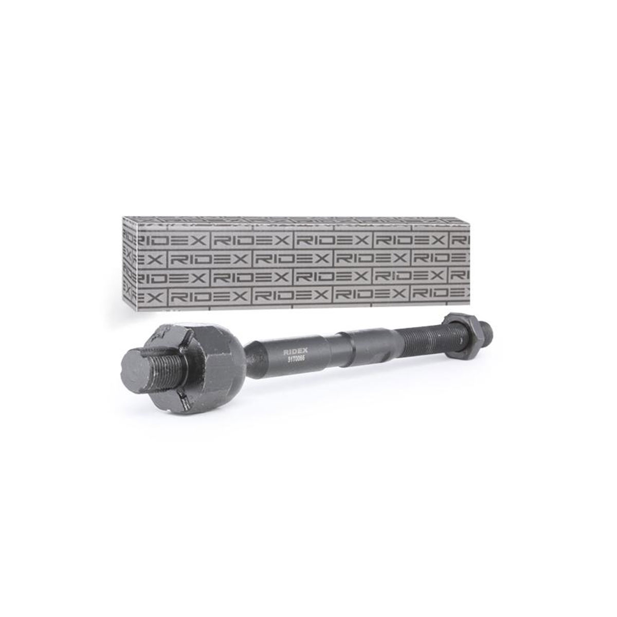 A close-up photograph showcasing the RIDEX 32211095955 tie rod axle joint, ensuring smooth navigation for the front axle.